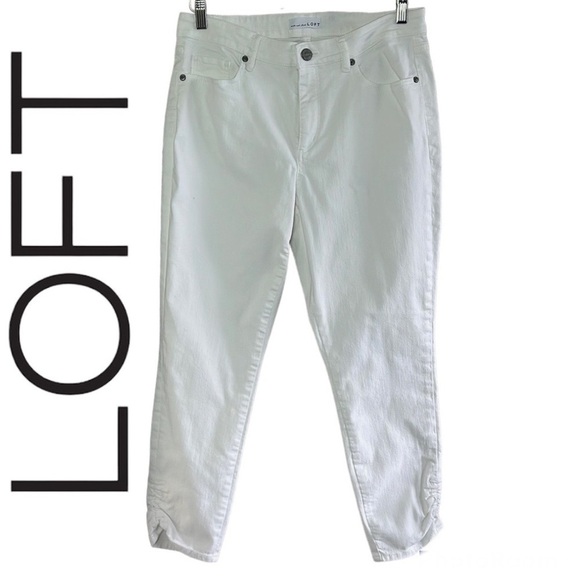 Loft Jeans White Curvy Skinny Crop Slim Pockets Ruched Cuffs Jeans - Picture 1 of 14